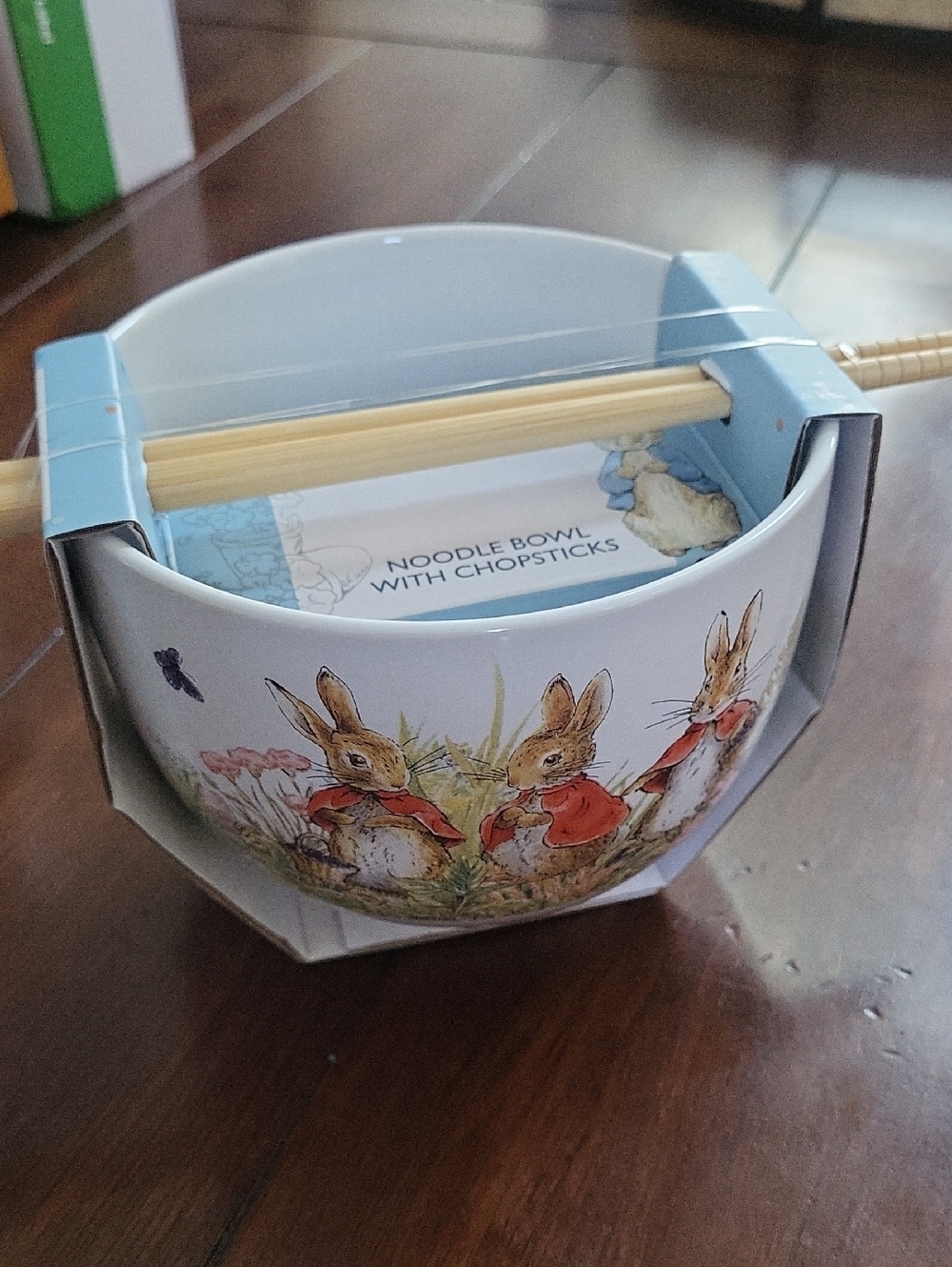 Peter Rabbit Blue Ceramic Noodle Bowl with Chopsticks